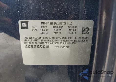 2016 Chevrolet Malibu 1Lt z USA, uszkodzony, nr VIN 1G1ZE5ST8GF212416